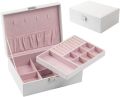Two layer Jewelry organizer Box (Imported) - Women Display Storage Case Large PU Leather Jewelry Holder with Lock for Earring Ring Necklace Bracelet. 