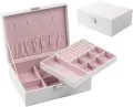 Two Layer Jewelry Organizer Box for Women – PU Leather Large Storage Case with Lock – Classic Style – All Season. 