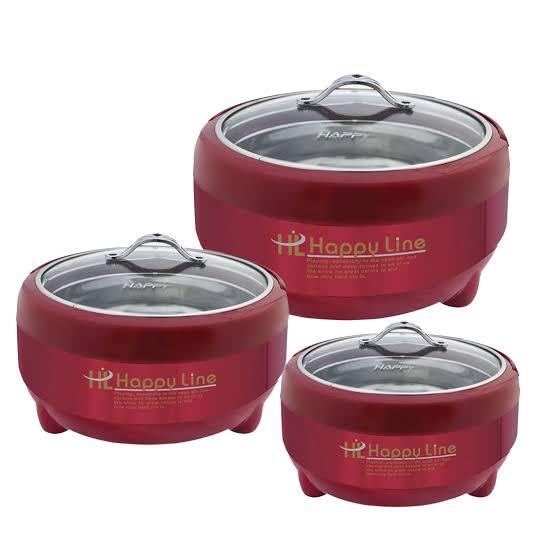 HAPPY LION 3 PCS HOT POT SET GLASS TOP LID