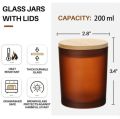 Techmanistan Pack of 3 - Random Colors 200ml Empty Glass Candle Jars With Wooden Lid, Glass Tins. 