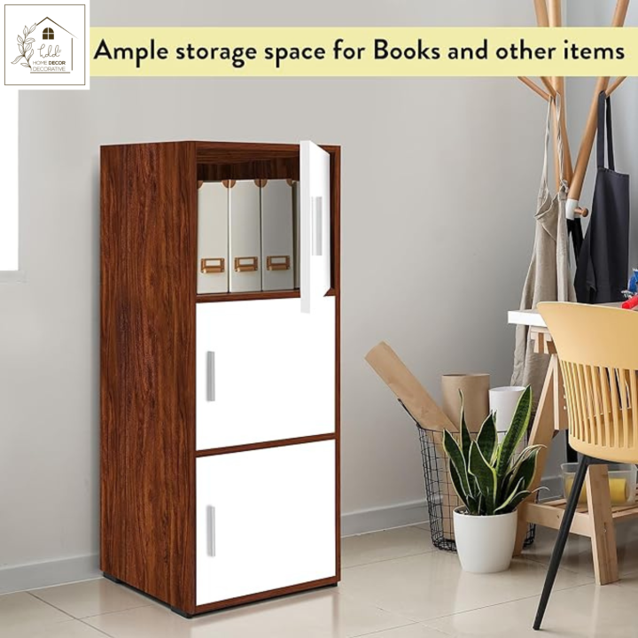 Wooden Cabinet - 3 Tier Wood Storage Cabinet for Living Room with Magnetic Door, Space Saving Furniture for Home, Kitchen Wood Cupboard, Almari by Home Decor Decorative
