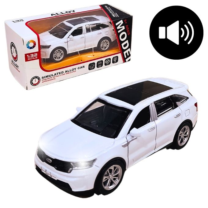 Kia Sorento SUV Die cast 1:32 Scale Model  With Lights and Sound - Alloy Children's Sports Model Car Die-Cast Metal Toy Car - Front Doors Open - Size Approx. 5 inch - White