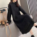 Popular Retro Twist Solid Color New Style Sweater Dress Women's Autumn and Winter Loose Mid-Length Inner Wear Half Turtleneck Sweater. 