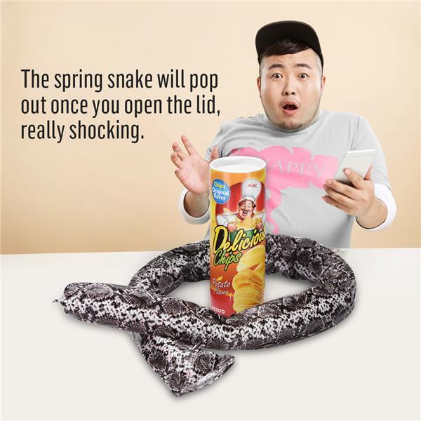 Novelty Potato Chip Can Funny Pranks Joke Jump Pop Out Spring Snake Trick Toy