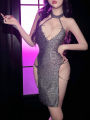 Large Sexy Backless Dress Mature Charm Elegant Gentle Hollow Out Solid Passion New Allure Low Cut High Waist Shiny Dress EYMG. 