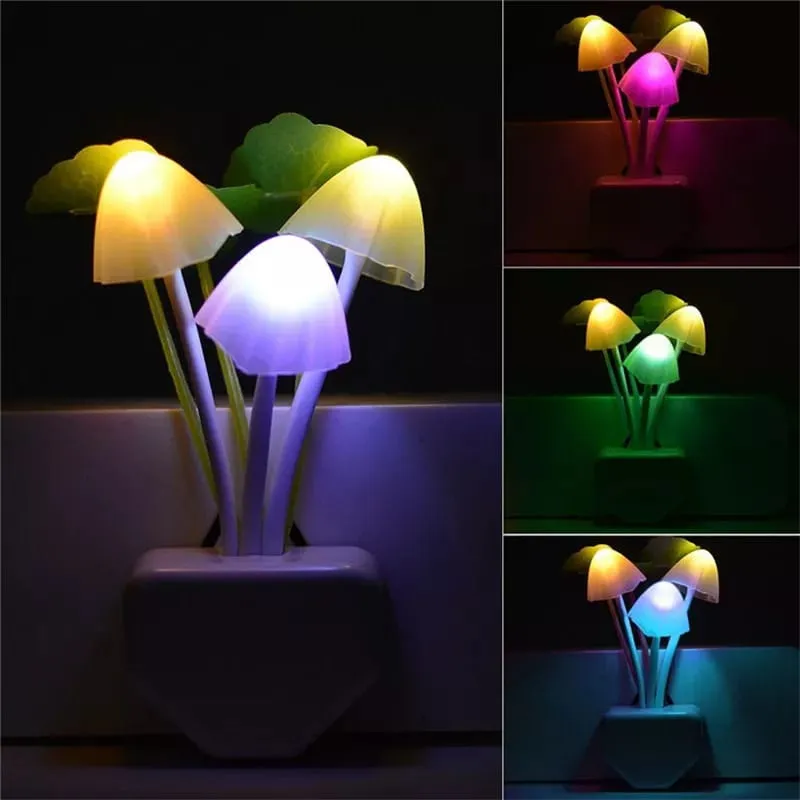 Lovely Bright Triple Purple Mushrooms LED Night newest Light Room Wall Decoration