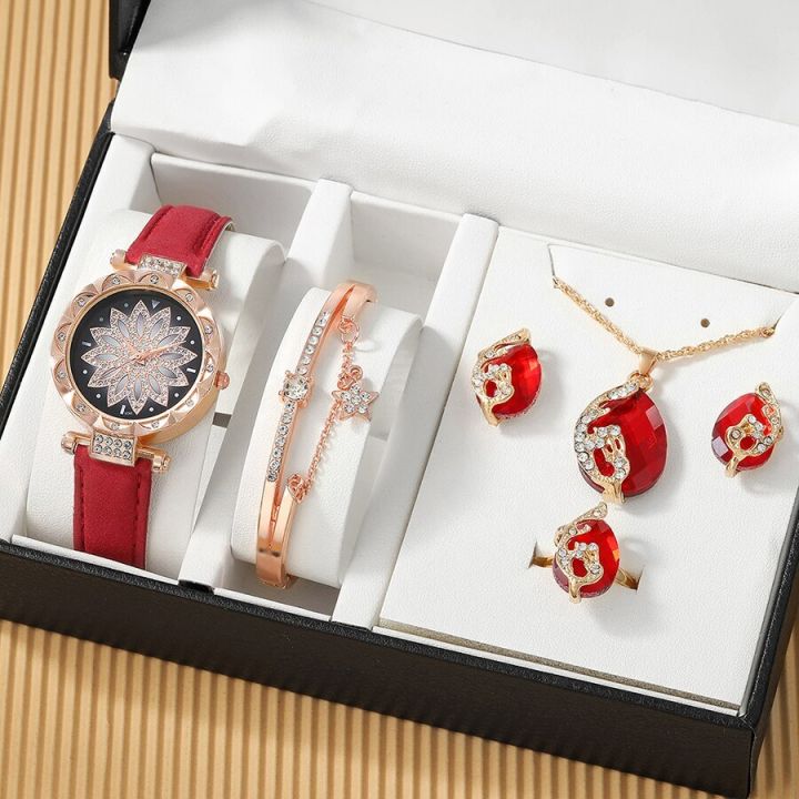 6pc%20Women%20Quartz%20Watch%20Jewelry%20Set%20Business%20Fashion%20Casual%20Round%20Pointer%20Flower%20Watch%20Necklace%20Bracelet%20Earrings%20Ring%20Set%20Gift%20-%20Image%203