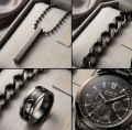 🔥 Luxury 4-In-1 Men’s Black Premium Gift Set – Glossy Stainless Steel Watch, Chain Bracelet, Heartbeat Ring & Pendant Necklace for Men. 