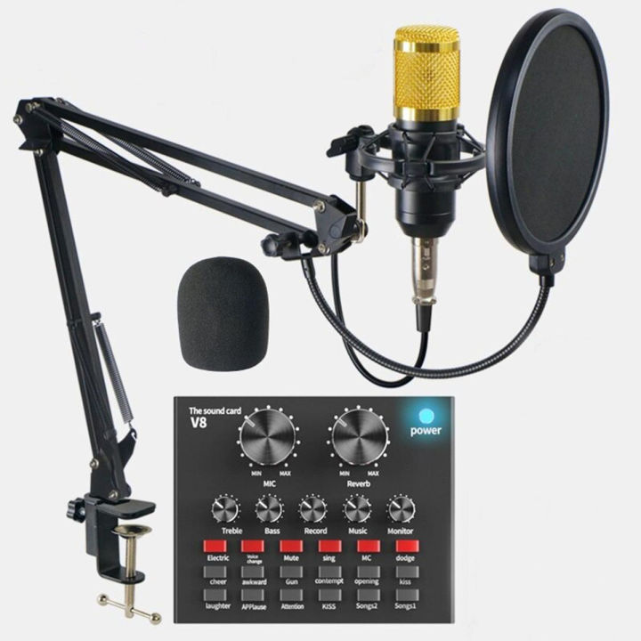 BM800 Condenser Microphone Kit With V8 / V8PLUS USB Sound Card, Pop Filter & Arm Scissor Stand