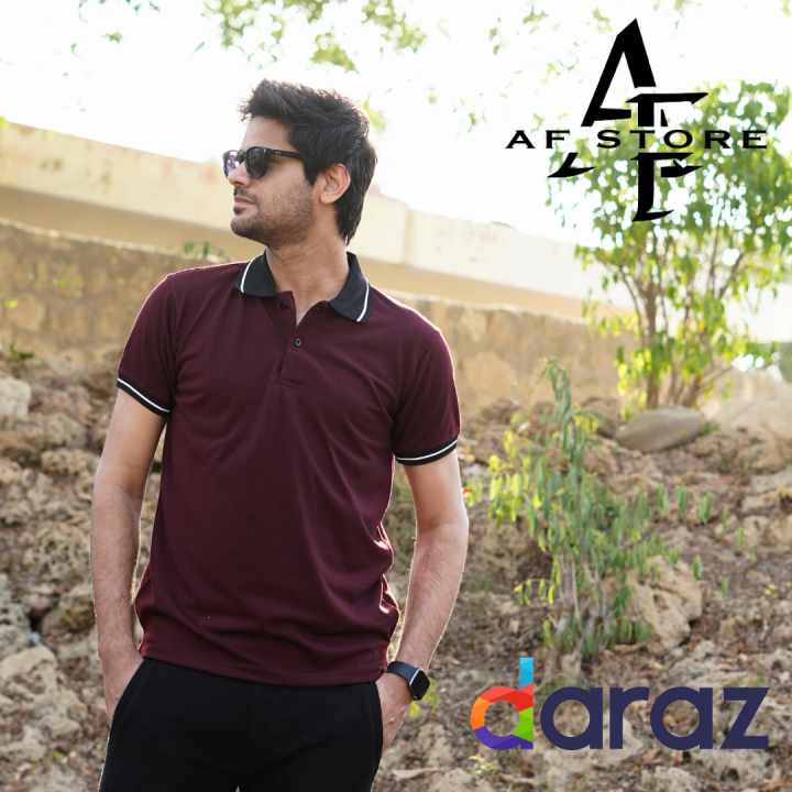 Premium Yarn Dyed Collar Polo In Maroon Color