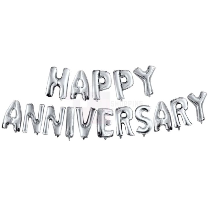 HAPPY ANNIVERSARY FOIL BALLOONS IN SILVER COLOR FOR ANNIVERSARY PARTY FOIL BALLOON