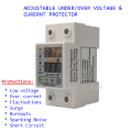 MORA Adjustable Over Under Voltage Over Current Protection Relay Surge Protector Breaker Max 63 Amp Dual Display adjustable over and under voltage protection breaker with over current protection. 