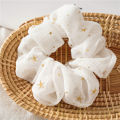 1Pcs Star Print Chiffon Large Intestine Hair Rope For Headdress Girls/Elastic Hair Ties/Rope Ponytail Holder White. 