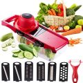 Vegetable Slicer Mandoline Cutter of Godmorn - 6 Interchangeable Blades with Peeler Storage Container Cutter for Potato,Tomato, Onion etc. 