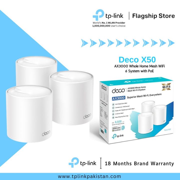 TP-Link Wi-Fi Deco X50 ( 1 Pack / 2 Pack / 3 Pack ) AX3000 Dual Band Gigabit Whole Home Mesh WiFi 6 System - 18 Months Brand Warranty
