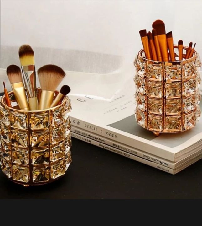 1 Piece Metal Crystal Round Makeup Brush Holder, Miaowater Makeup Brush Pen Holder, Brush Sorting Storage Organizer
