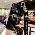 LECOMES for Infinix Hot 11s Back Cover with Wristband + Lanyard Luxury 6D Plating Fancy Maple Leaf Stylish Soft Silicone Square Mobile Phone Case Pouch Girls. 