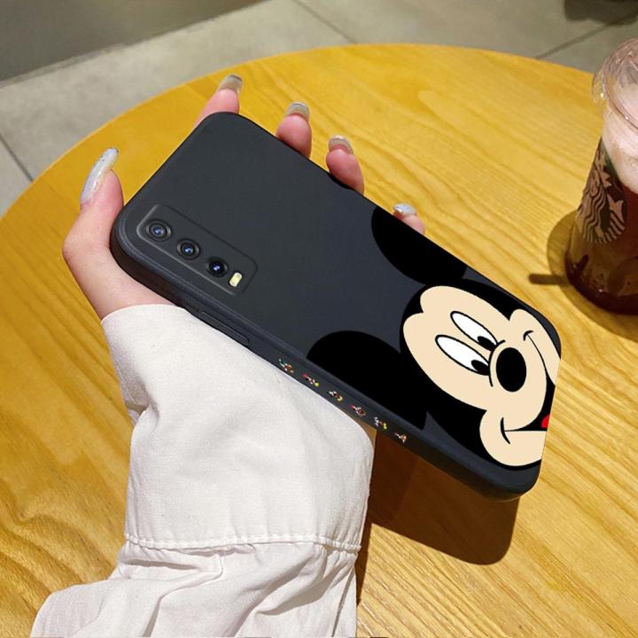 chenyyka For vivo Y20i Case New Design Side Edge Square Pattern Softcase Silicone Phone Cases Cartoon Cute Mickey Mouse Full Cover Camera Shockproof Protection Casing Boys Girls