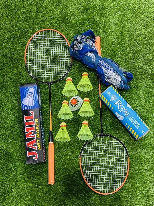 Multi Badminton Racket Pack of 9 - Badminton Set - Multicolour pair of racket 6 shuttle with ...