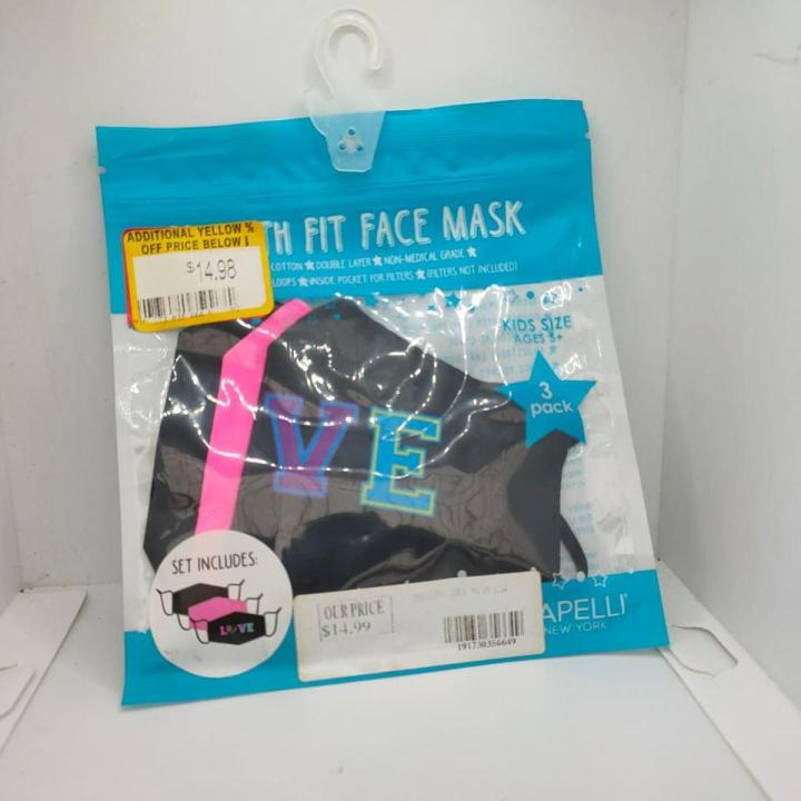 Capelli New York Smooth Fit Face Mask 3 Pack for School and Outdoor | 100% Cotton Kids Face Masks | Face Covering Blanks