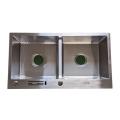 MAXILON ITALY 82x45cm Handmade Double Bowl Kitchen Sink - 304 Stainless Steel with Knife Holder, Soap Bottle & Complete Fittings (13 Gauge, 9 Inch Depth). 