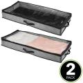 Non Woven 2Pcs Under Bed Storage Organizer Holder Bag for Clothing, Accessories, Boots Easy-View Top Panel, 2-Way Zippered Lid, Side Handles. 