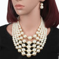 Factory Wholesale African Jewelry Sets Luxury Fashion Multilayer Imitation Pearl Statement Women Necklace and Earring Sets. 