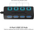 Sabrent 4-Port USB 3.0 Hub with Individual LED Power Switches (HB-UM43). 