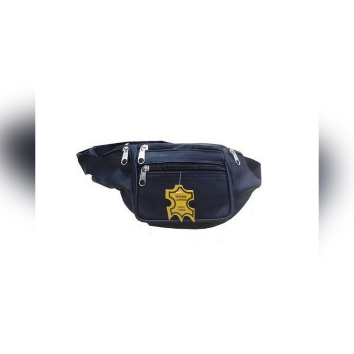 Leather Travel Waist Belt Bag - Black