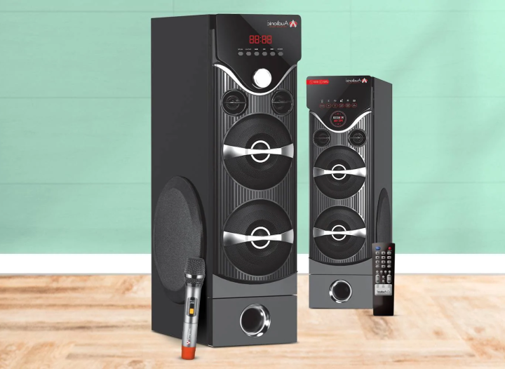 TSC Presents Monster MS-100 2.0 channel multimedia bluetooth tower shaped speakers with UHF mic