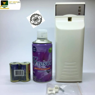Complete Set of Automatic Air Freshener Dispenser with free Fresco Refill 300ML and D-Size Cell Room Spray Machine LED Black