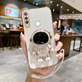 Maitus for Vivo Y19 Back Cover with Lanyard + Astronaut Folding Stand Bracket Fashion 6D Plating Square Frame Cases Soft Silicone Mobile Phone Case for Boys Girls. 