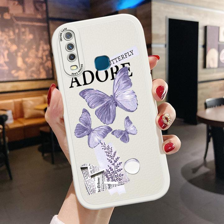 BILI for Vivo Y15 Y17 Y12 Cover Purple Butterfly Lens Protection Soft PU Leather Phone Cases
