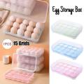 Delicate 15 Grid Transparent Egg Tray Egg Storage Box with Portable Handle for Refrigerator and Outdoor Use. 