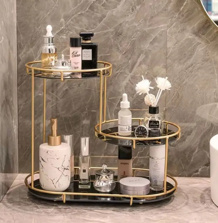 Iron Storage Rack Makeup Organizer Storage Holders round 3 Layer Shelf Decorative Tray Perfume Organizer for Bathroom Décor