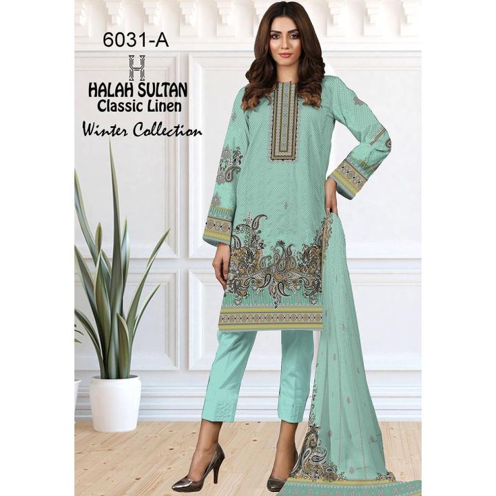 Halah Sultan Classic Linen Unstitched 3 Piece Suit DN#6031-A