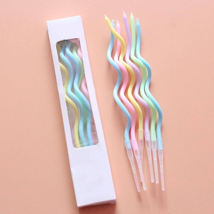 Macroon Colored Twisted Candles For Birthday - Anniversary Cake Decoration