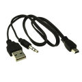USB2.0 Charging Cord to Mini USB Male 3.5mm Jack Plug Audio Bluetooth Cable. 