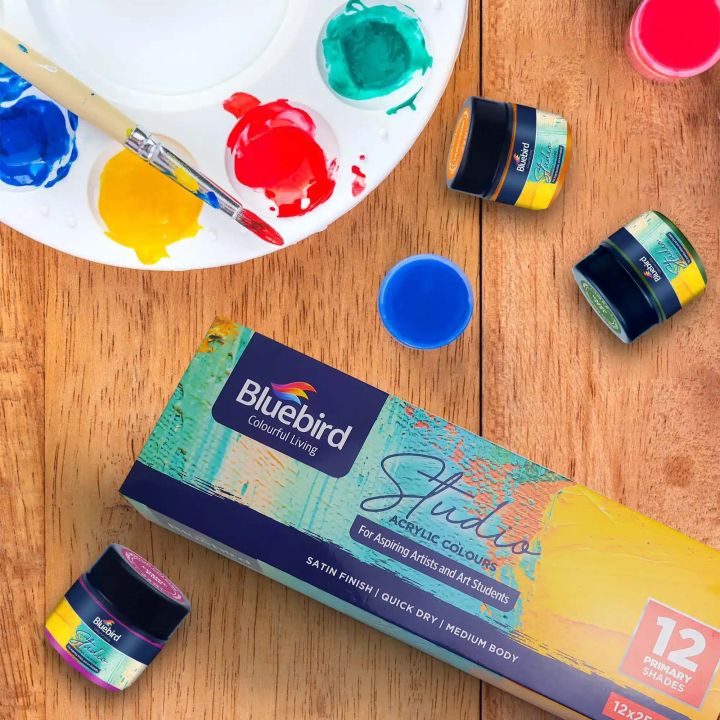 Bluebird Art Studio Acrylic Colours – 25 ml – Set of 12 Primary Shades