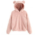 Winter Korean Fashion Bear Ears Cute Loose Hoodie Fluffy Hooded Warm Sweatshirt Long Sleeve Top Solid Pullover Clothes For Women. 