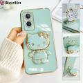 Jizetin for OPPO Reno7 Z 5G / F21 Pro 5G / Reno8 Z 5G Back Cover + Mirror + Hello Kitty Bracket 360 Rotation Luxury Plating Fashion Holder Phone Cases. 