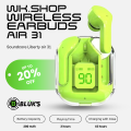 WKSHOP Air 31 Transparent Wireless Earbuds Bluetooth 5.3 TWS Earphones HD Bass Touch Control Noise Reduction Gaming Earbuds Long Battery Stereo Sound Compatible with Android iOS Mobile Phones Charging Case Low Latency Handsfree Music Ear Buds. 