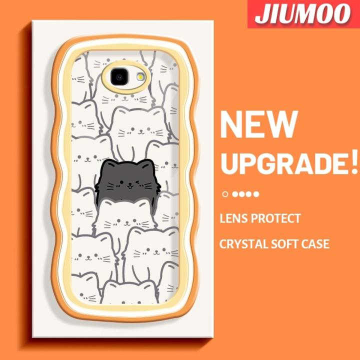 JIUMOO For Samsung J4 Plus 2018 J4 Prime Case Cute Cartoon Funny White Cats TPU Casing Soft Protective Cover Simple Solid Candy Color Shockproof Wave Edge Phone Cases