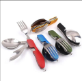 Multi-function Outdoor Camping Picnic Tableware Stainless Steel 4 in 1 Folding Spoon Fork Knife&Bottle Opener set cookware set. 