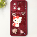 Xaiomi Redmi 12C|Poco C55 3D Glitter Glue Rissen Kitty Fancy Back Case (Maroon). 