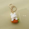 New Cute Cotton Wool Radish Rabbit Keychain Cartoon Hand-crocheted Key Ring Women Girl Lovely Bag Car Pendant Creative Gifts. 