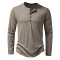 Men's Cotton Button Henley neck Shirt Long Sleeve Casual Button Solid color Fashion T-Shirts Dinner Ronvsa. 