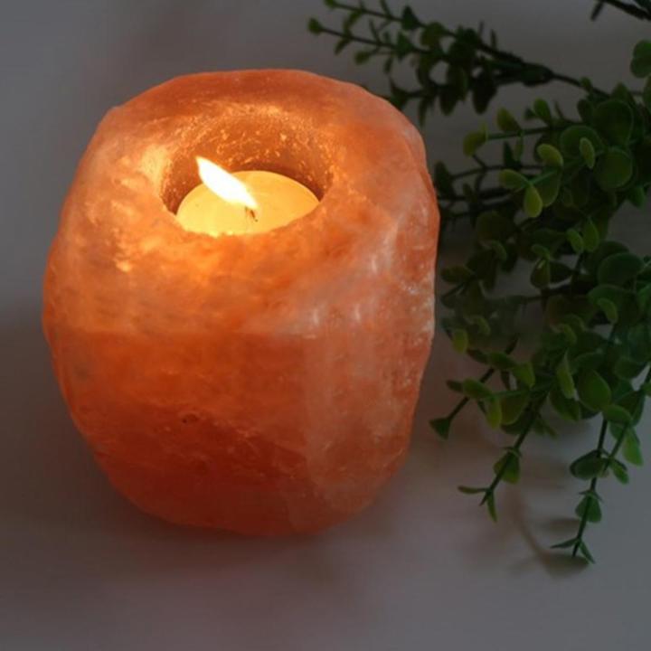 Natural Himalayan Pink Salt Candle Holder for Spa, Bedroom, and Living Room Soothing Glow, Air Purification, Stress Relief, and Allergy Reduction