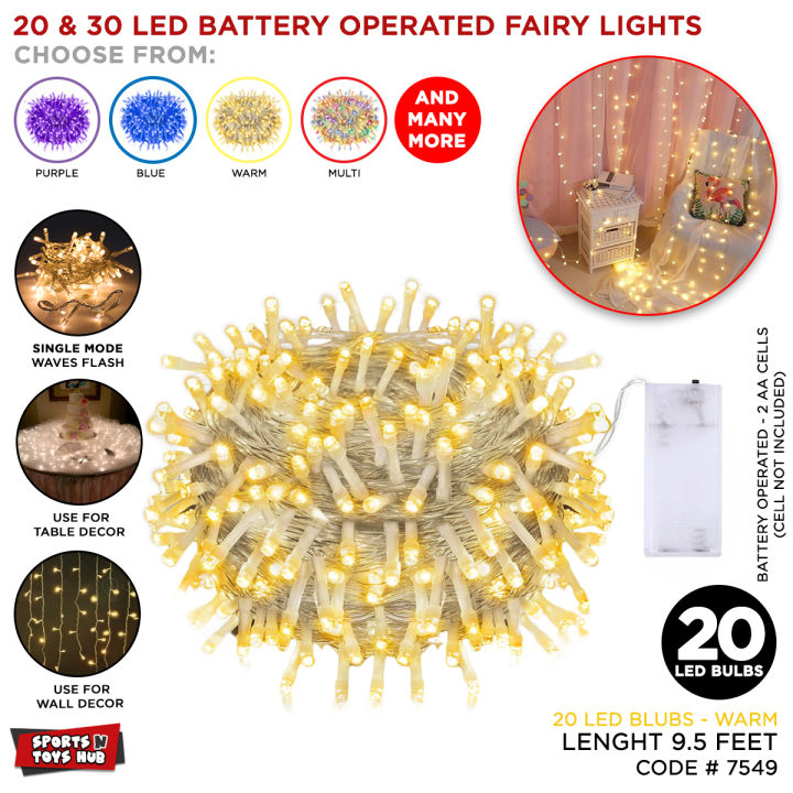 Battery Operated 10 Feet LED Fairy Lights String, 20 or 30 LEDS, Warm White AA Cell LED Strings, Waterproof 10 Ft LEDs, Bright Starry String Light For Indoor & Outdoor Decoration, Birthday Wedding Home Event Parties Room Table Decor Rabi ul Awal Wall Eid
