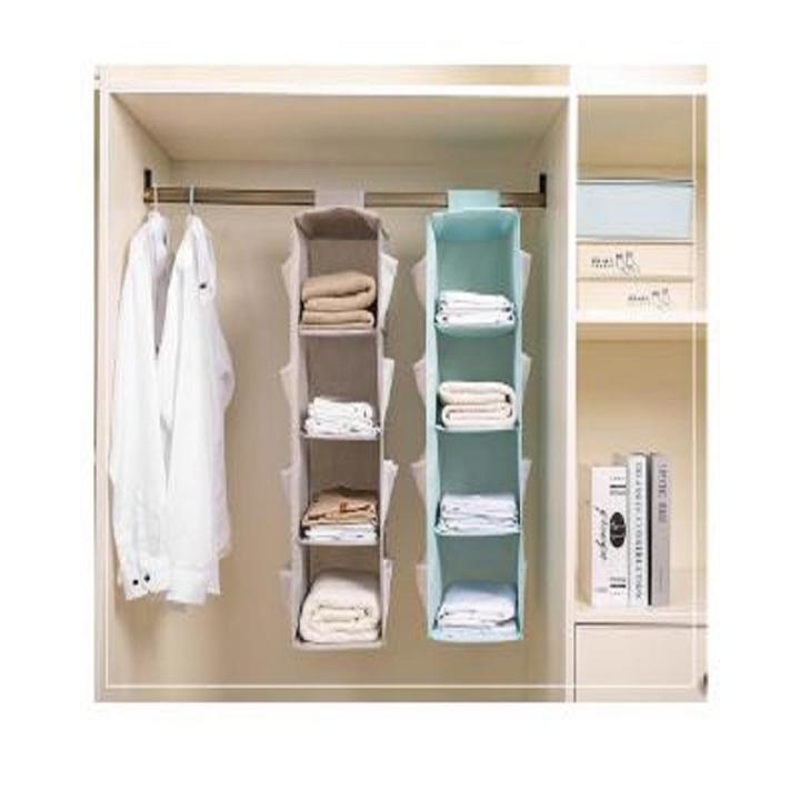 Pack of 2-Storage Box Compactor Clothes Hanging Organiser VERTICAL FOLDABLE HANGING Closet Organizer Storage Bag Wardrobe Cloth Pant Organizers Holder Foldable Clothing Storage Rack Shelves